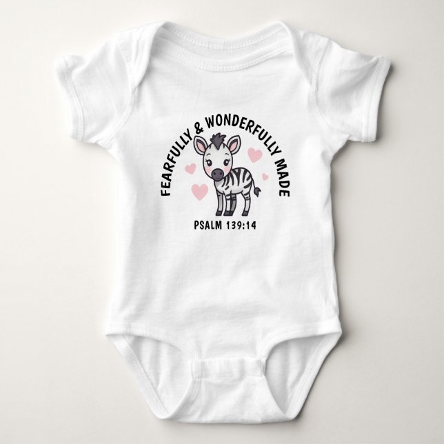 Fearfully & Wonderfully Made Zebra Scripture Baby Bodysuit (Front)