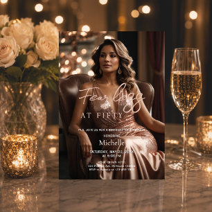 Fearless at Fifty Rose Gold Photo 50th Birthday Invitation