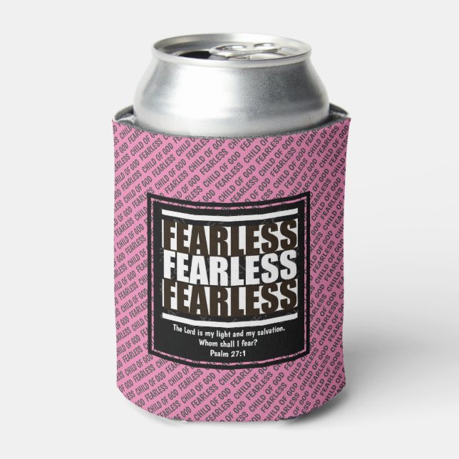 FEARLESS CHILD OF GOD Scripture Personalised Pink Can Cooler (Can Front)