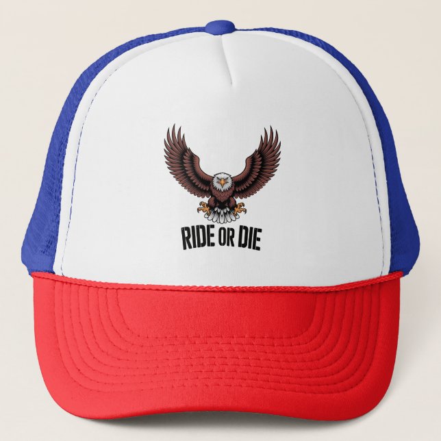 Fearless Eagle Rider – Bold Biker Spirit Trucker Hat (Front)