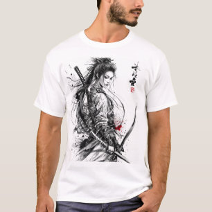 Fearless Female Samurai Warrior with Katana T-Shir T-Shirt