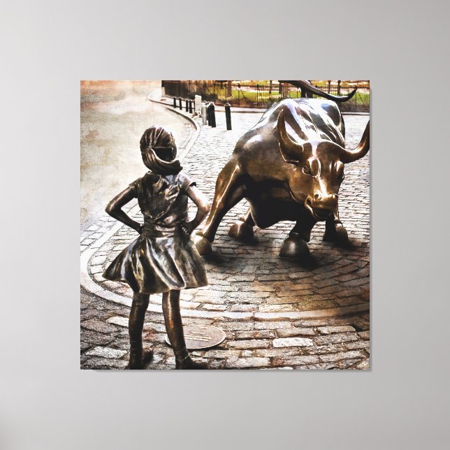 Fearless Girl Faces Down Rampaging Bull Canvas Print (Front)