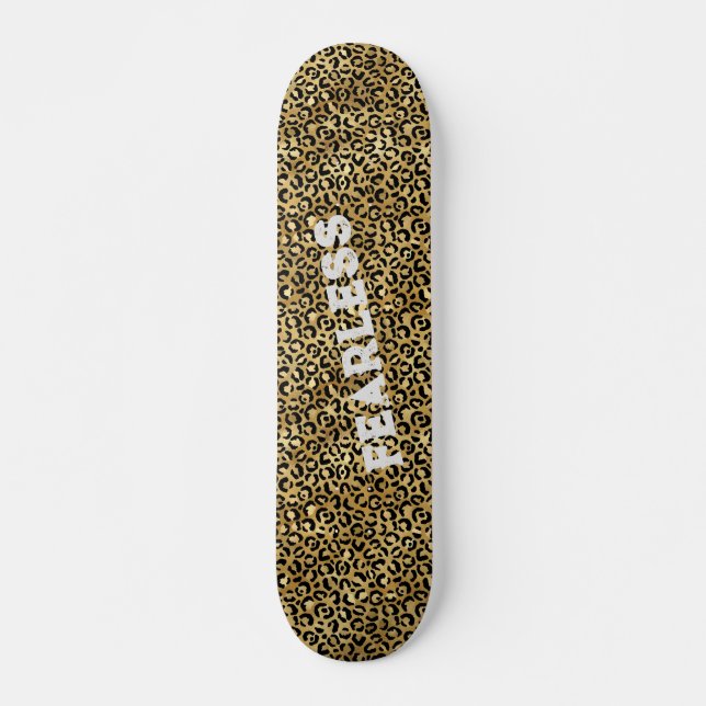 FEARLESS Gold Black Leopard Wild Animal Print Skateboard (Front)