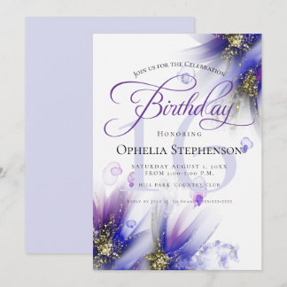 Fearless Navy Purple Abstract Floral Birthday Invitation