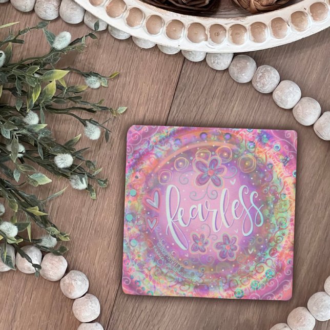 Fearless Pretty Purple Floral Inspirational Drink Stone Coaster (Creator Uploaded)