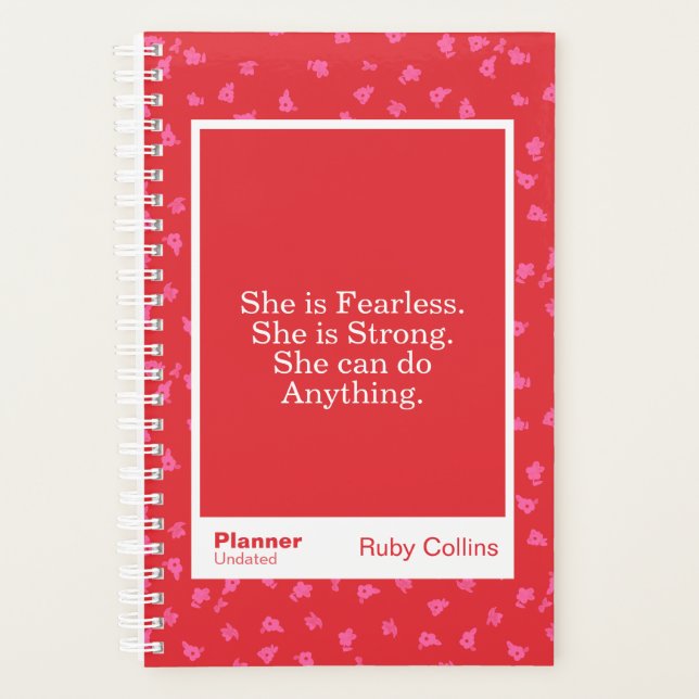Fearless Red Floral Motivational Quote Planner (Front)