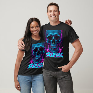 Fearless Skull Neon Cyberpunk Streetwear Design T-Shirt