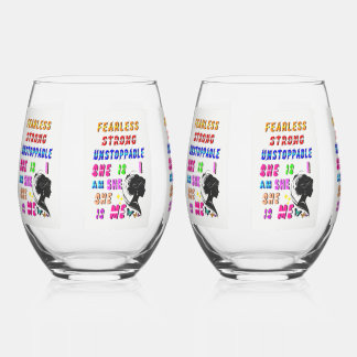 Fearless Strong Unstoppable She Is Stemless Wine Glass