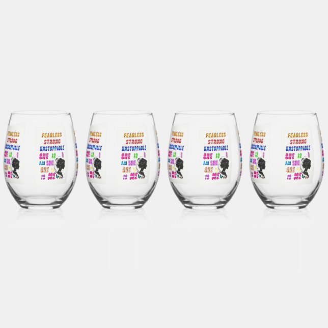 Fearless Strong Unstoppable She Is Stemless Wine Glass (Front)