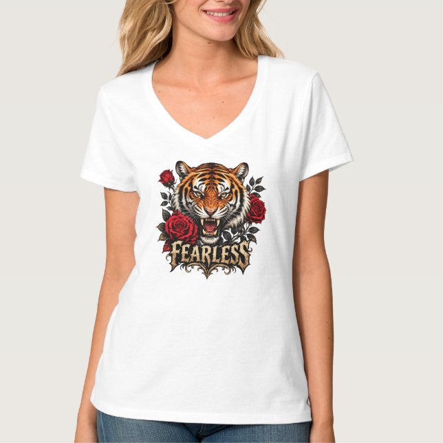 fearless tiger and roses T-Shirt (Front)