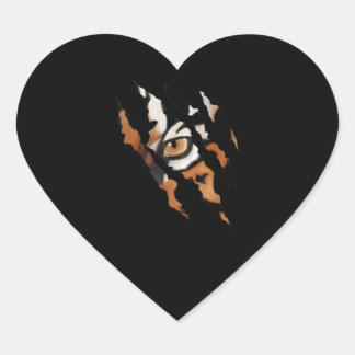 Fearless Tiger Cat Eye Claw Silhouette Heart Sticker