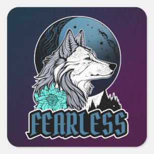 Fearless White Wolf Under The Moon Empowerment Square Sticker
