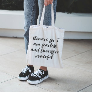 Fearless Woman Quote in Modern Script Typography Tote Bag