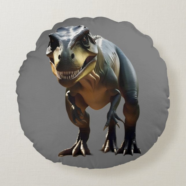 **"Fearsome Grin: The Smirking T-Rex"** Round Cushion (Front)