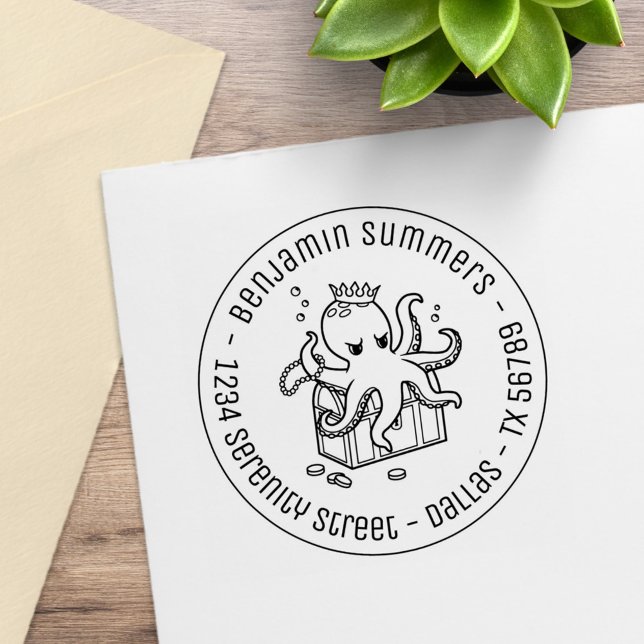 Fearsome Octopus Guarding Treasure Address Rubber Stamp (Creator Uploaded)