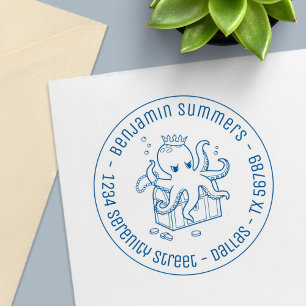 Fearsome Octopus Guarding Treasure Address Self-inking Stamp