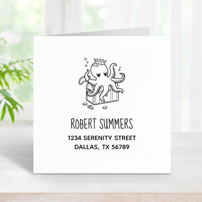 Fearsome Octopus Guarding Treasure Chest Address Rubber Stamp (Creator Uploaded)