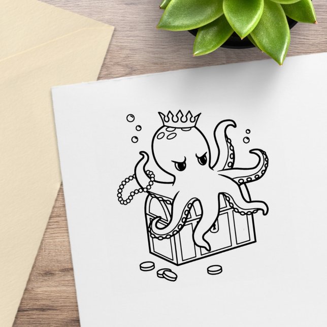 Fearsome Octopus Guarding Treasure Chest Rubber Stamp (Creator Uploaded)