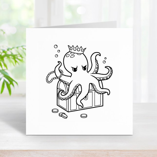 Fearsome Octopus Guarding Treasure Chest Rubber Stamp (Creator Uploaded)