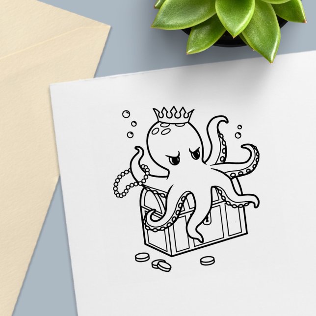 Fearsome Octopus Guarding Treasure Colour Me Self-inking Stamp (Creator Uploaded)