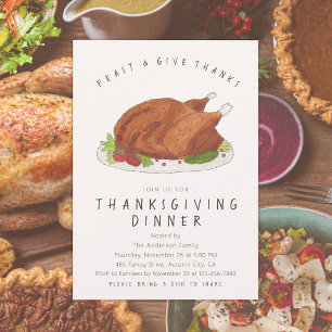 Feast & Give Thanks Roasted Turkey Thanksgiving Invitation