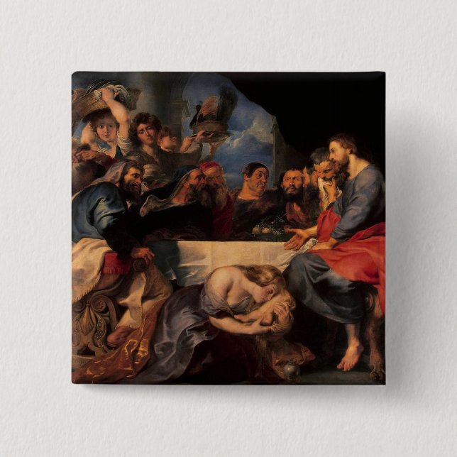 Feast in the house of Simon the Pharisee, c.1620 15 Cm Square Badge (Front)