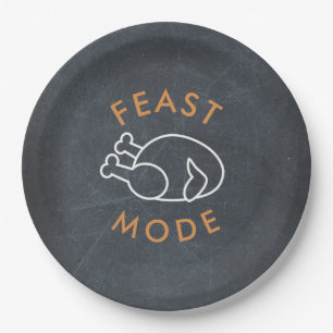 Feast Mode Chalkboard Funny Thanksgiving Paper Plate