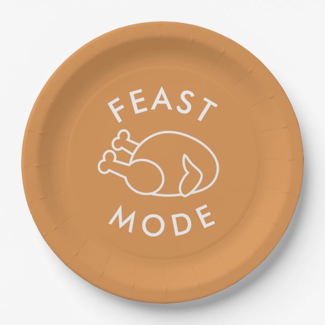 Feast Mode Orange Modern Funny Thanksgiving Paper Plate (Front)