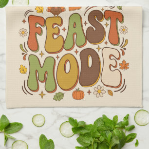 Feast Mode Retro Thanksgiving Tea Towel