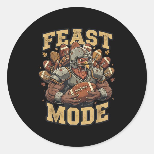 Feast Mode Turkey Football Thanksgiving Funny Vint Classic Round Sticker (Front)