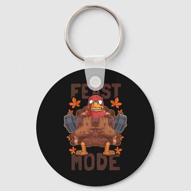 Feast Mode Weightlifting Turkey Day Thanksgiving C Key Ring (Front)