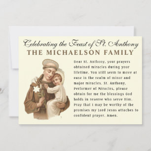 Feast of St. Anthony Padua Catholic  Prayer Card