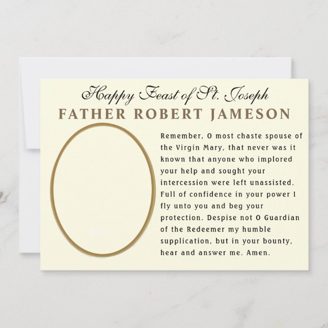 Feast of St. Joseph Catholic Memorare Prayer Card (Front)