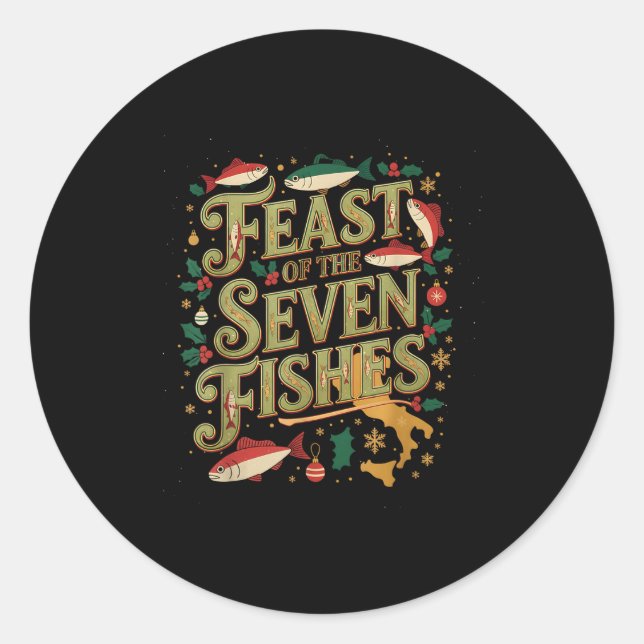 Feast Of The Seven Fishes Festive Italian Holiday  Classic Round Sticker (Front)
