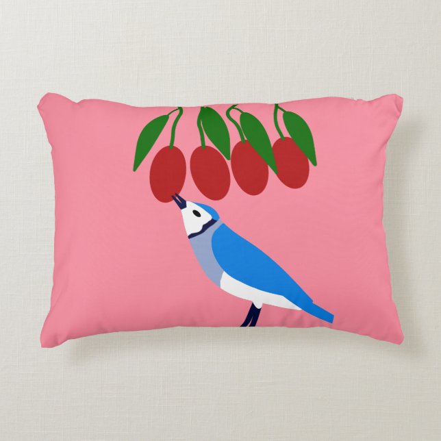 Feasting Blue Jay Accent Pillow (Front)