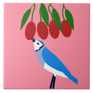 Feasting Blue Jay Ceramic Tile