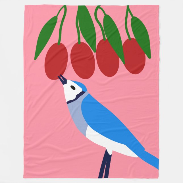 Feasting Blue Jay Fleece Blanket (Front)
