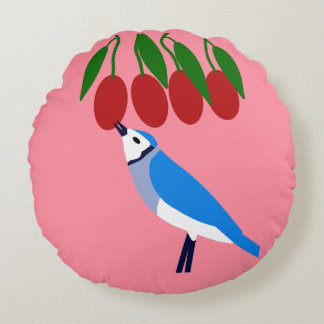 Feasting Blue Jay Round Pillow