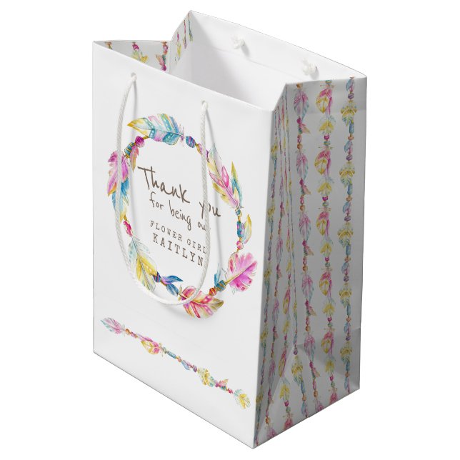 Feather and beads wedding favour bag (Back Angled)