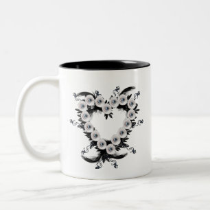 Feather and Black Pearl Heart Shape Two-Tone Coffee Mug