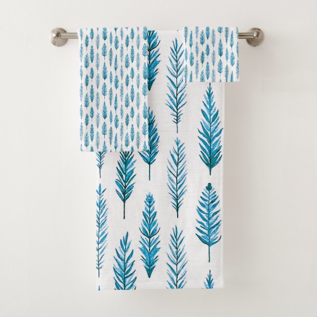 feather and fern blues pattern bath towel set (Insitu)