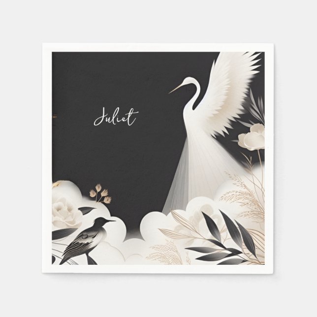 Feather Asian Sky Cloud Crane Fun Bridal Shower Napkin (Front)