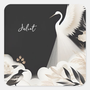 Feather Asian Sky Cloud Crane Fun Bridal Shower Square Sticker