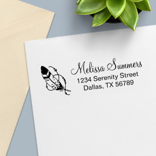 Feather Beads Tribal Boho Amulet Address Self-inking Stamp