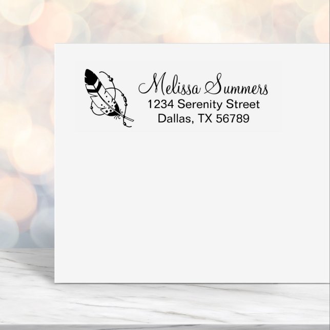 Feather Beads Tribal Boho Amulet Address Self-inking Stamp (Creator Uploaded)
