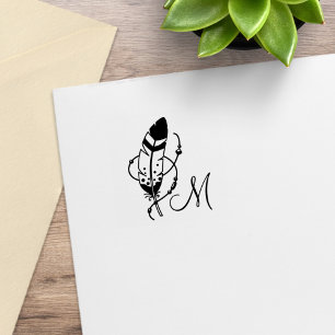Feather Beads Tribal Boho Amulet Monogram 1x1 Rubber Stamp
