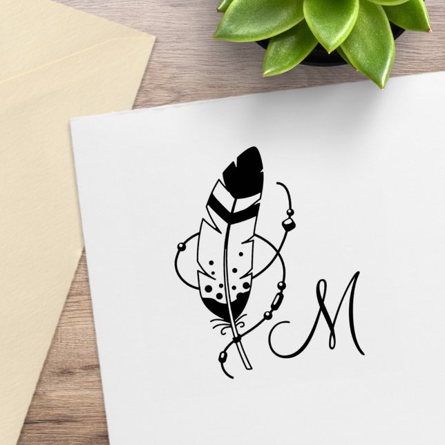 Feather Beads Tribal Boho Amulet Monogram Rubber Stamp (Creator Uploaded)