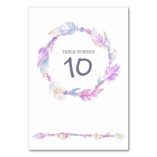 Feather beads wreath watercolor art table numbers (Front)
