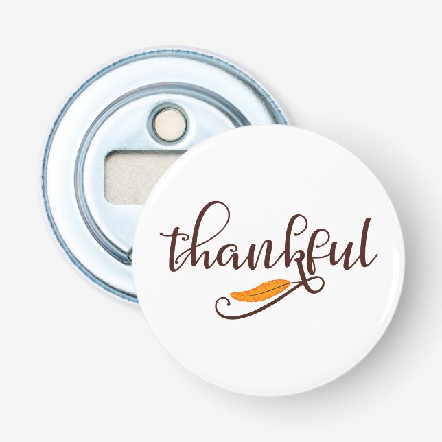Feather Boho Native Thankful Typography Bottle Opener (Front)