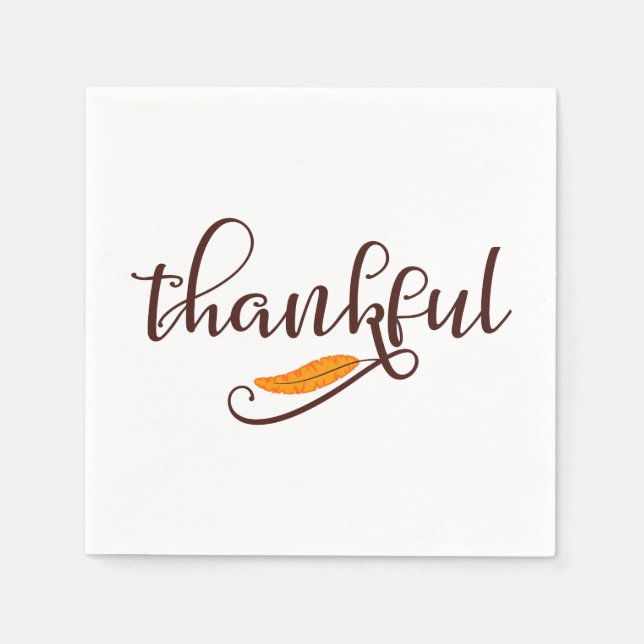 Feather Boho Native Thankful Typography Napkin (Front)